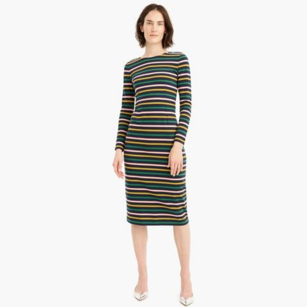 J. Crew Long Sleeve Striped Midi Dress